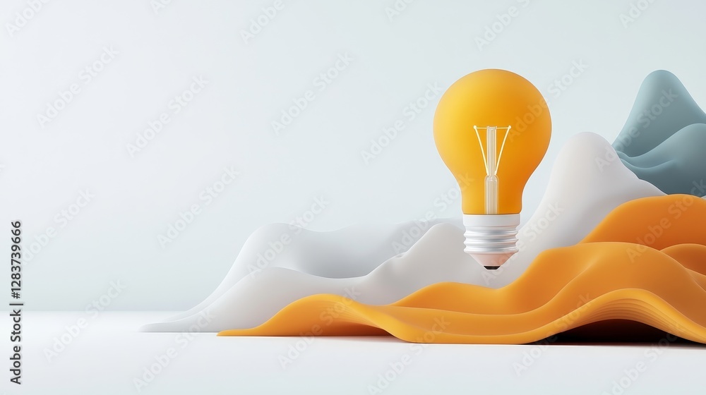 Aufkleber modern light bulb over abstract colorful waves in minimalistic setting