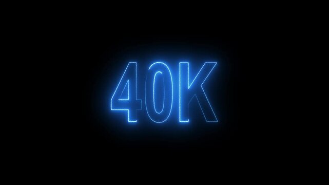 Glowing neon line with 40k Ultra HD video technology icon isolated on black background 40K subscribers modern animation banner design