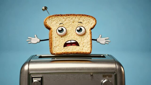 bread slice with shocked expression popping toaster