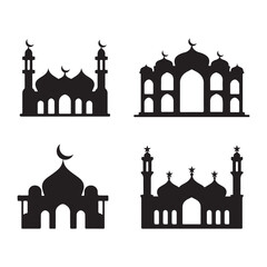 PrintEid Mubarak night mosque silhouette Arabian city black silhouette, silhouette mosque background and transparent, premium vector mosque Islamic