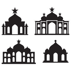 PrintEid Mubarak night mosque silhouette Arabian city black silhouette, silhouette mosque background and transparent, premium vector mosque Islamic