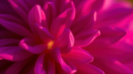Fototapeta premium A vivid pink dahlia in full bloom displays intricate petal details and a beautiful macro view.