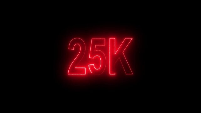 Glowing neon line with 25k Ultra HD video technology icon isolated on black background 25K subscribers modern animation banner design