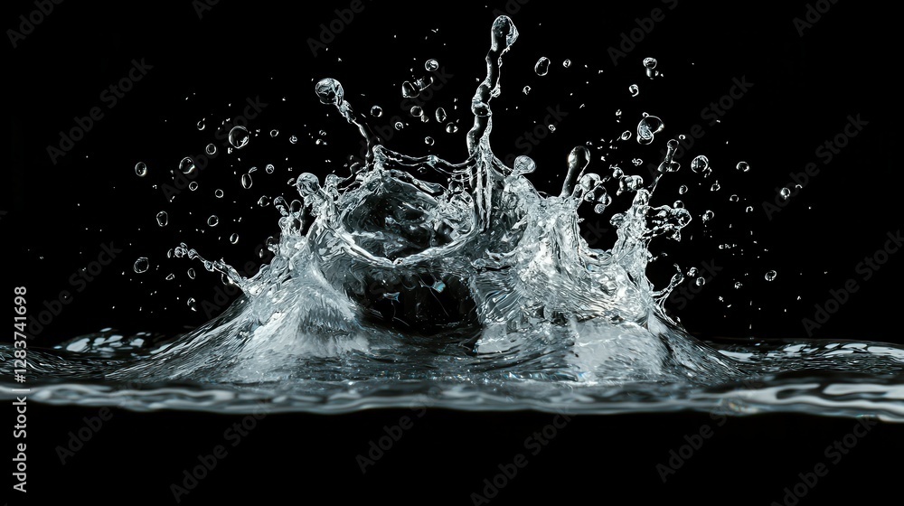 Poster dynamic splash of water against black background captures motion and fluidity