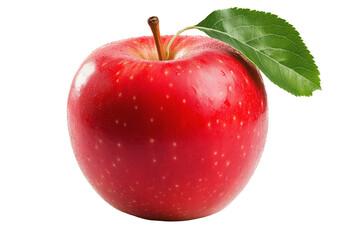 Whole red apple close up detail isolated on transparent PNG background.