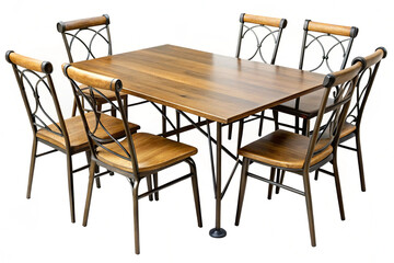 Wooden Dining Set: An elegant wooden dining table, surrounded by a set of complementary chairs, perfect for a cozy and inviting dining space.