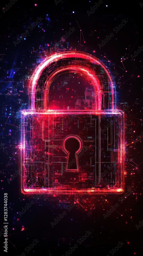 Poster digital lock symbolizing security in a cosmic background