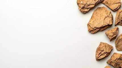 Minimalist White Background with Soft Shadows and Rock Elements