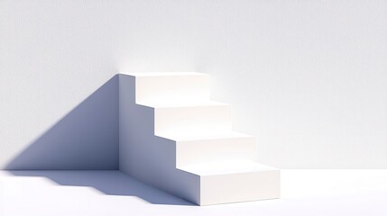 Minimalist White Staircase on Soft Background with Gentle Shadows