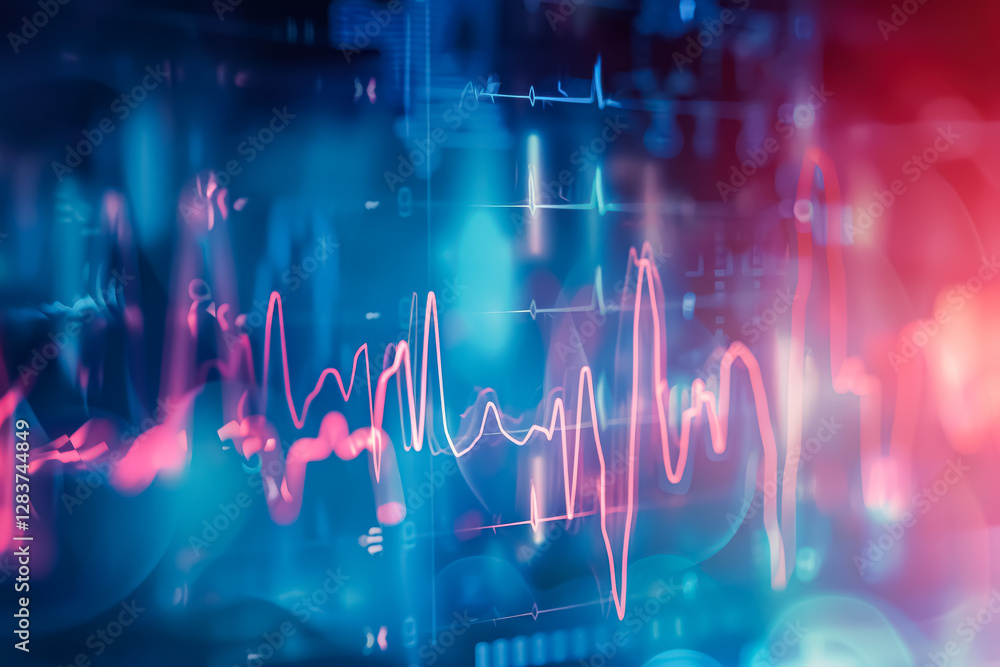 Poster colorful image of a graph with red and blue lines