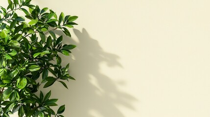 Minimalist White Background with Soft Shadows of Green Leaves
