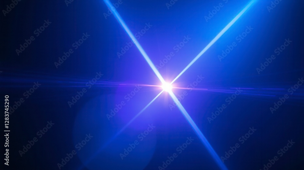 Poster abstract blue laser beams intersect, creating a futuristic and technological display of light and en