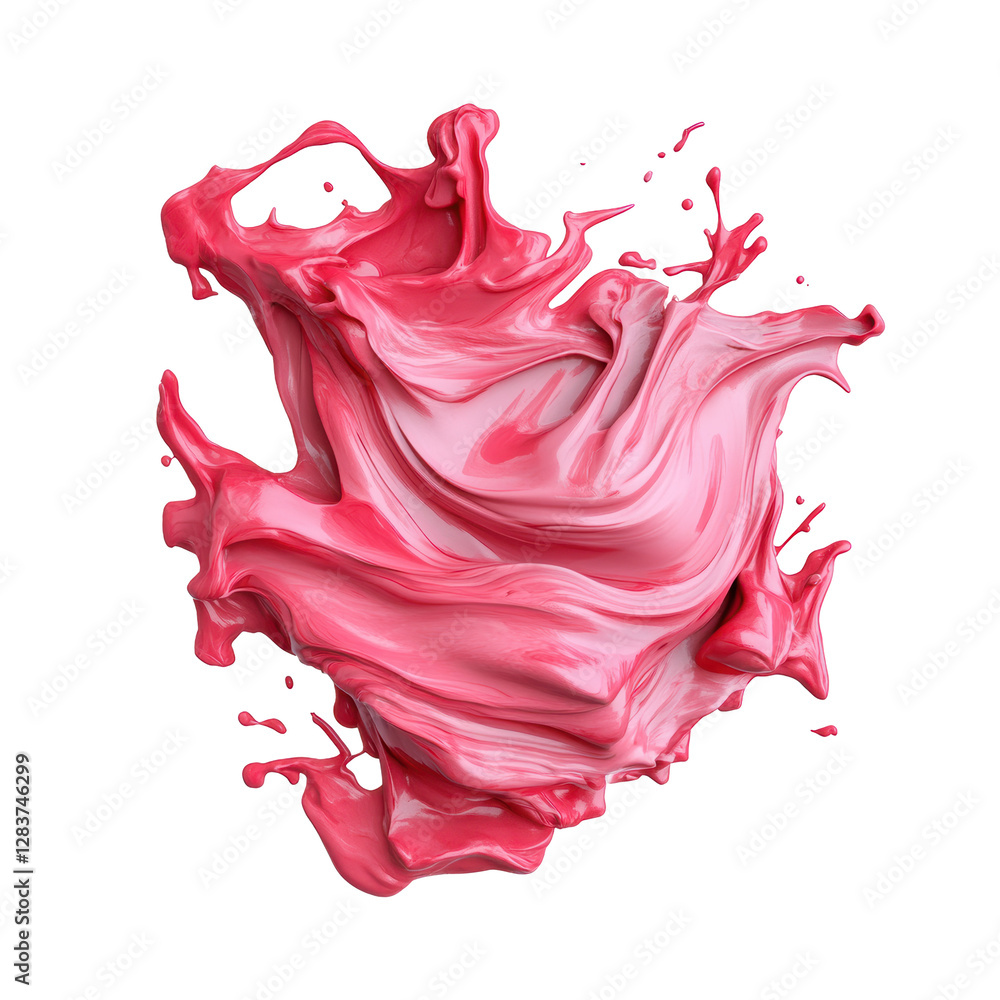 Poster pink liquid splash with swirling texture in abstract style, featuring smooth waves, dynamic curves, 