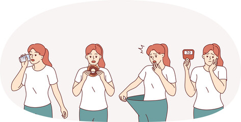 Woman with symptoms of diabetes experiences thirst and hunger, or suddenly loses weight for no...