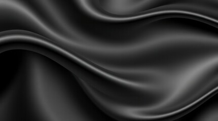 Fototapeta premium Dramatic black silk with soft, flowing waves creates an elegant and luxurious textured background.