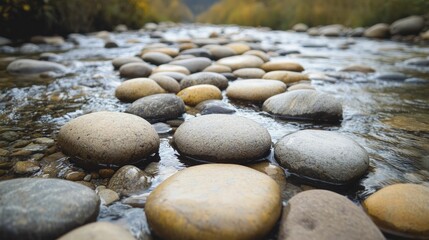 Scenic meandering creek trails showcasing smooth pebbles and gentle ripples, inviting hikers to immerse in nature's calming sounds.