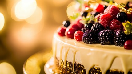 A Stunning Berry Cake with Drizzled White Chocolate