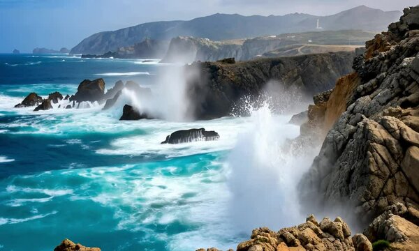 Slow motion shot of crystal-clear Ionic Sea waves gently crashing against the rocky shore of Cephalonia  video download