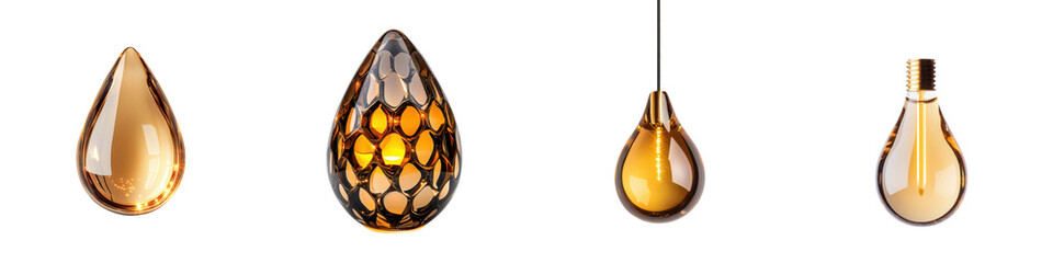 Unique vintage style glowing light bulbs and lamp fixtures in various shapes and designs for creative interior decor home lighting and industrial style design