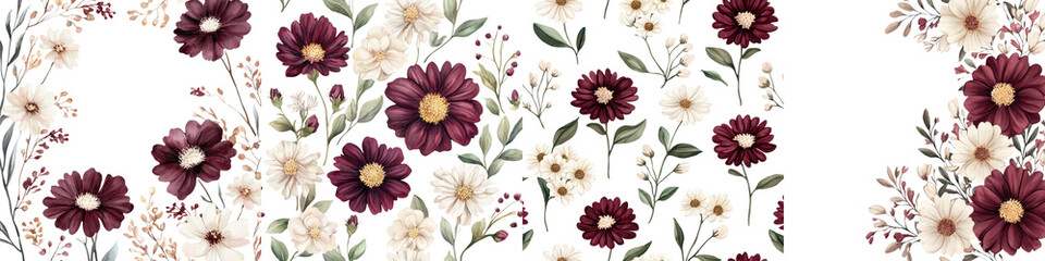 Fototapeta premium Vibrant and colorful floral blooms arranged in an elegant botanical design creating a beautiful and serene natural background for various uses such as wallpaper art or decor