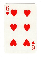 A vintage hearts playing card on a white bckground.