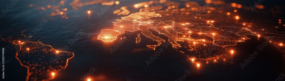 Poster digital rendering of global supply chains connecting continents and nations