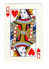 A vintage hearts playing card on a white bckground.
