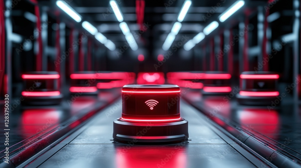 Aufkleber futuristic digital environment featuring red and blue lighted wi-fi signal emitters in a high-tech s