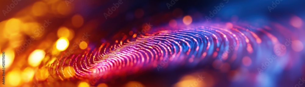 Poster abstract close-up of digital fingerprints with colorful scanning patterns and light