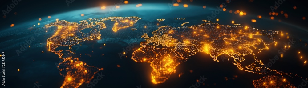 Poster digital global supply chain rendering with illuminated network connections worldwide
