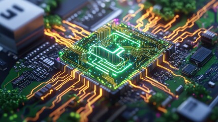 Obraz premium Green circuit board with 5g wireless network and cloud computing technology illustration