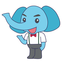 片手をあげて案内をするゾウのキャラクターのイラスト