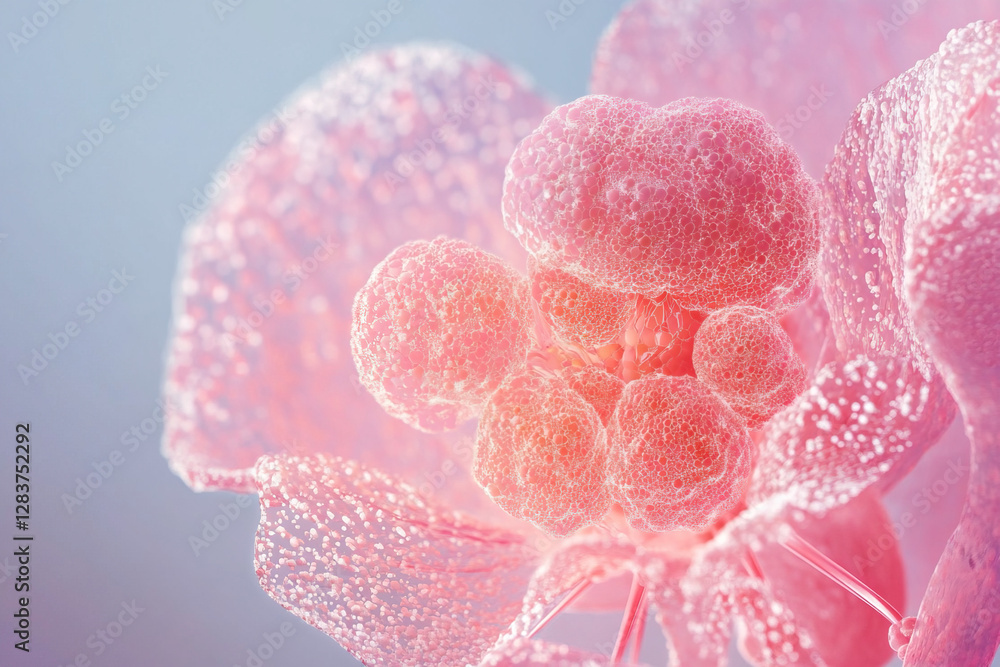 Poster close-up view of delicate flower with bubble-like texture under soft light