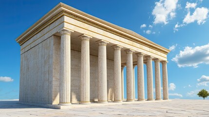 Obraz premium Ancient Temple Structure with Columns under Blue Sky and Clouds