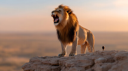 Single lion looking regal standing proudly 