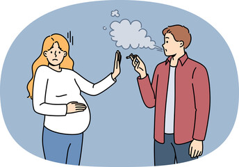 Pregnant wife orders husband to quit smoking in order to protect unborn baby from influence of tobacco and nicotine. Girl sets goal to quit smoking for guy who makes those around him passive smokers
