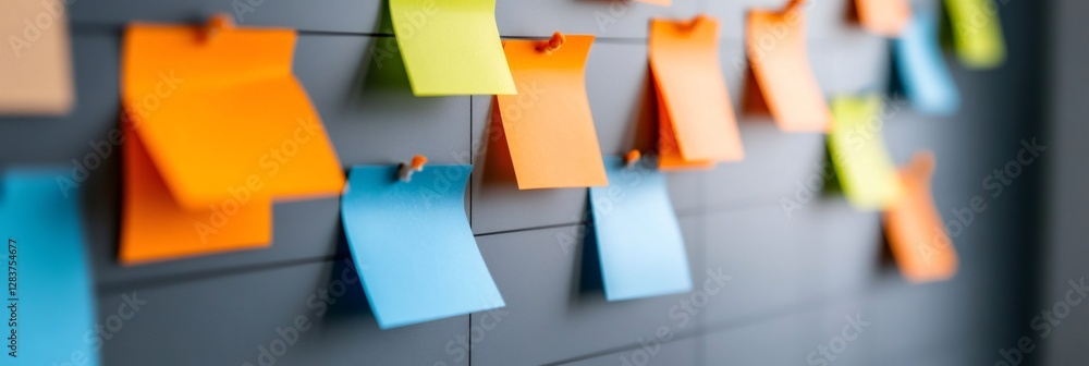 Poster colorful sticky notes arranged on a grid symbolize multitasking and time management. this vibrant di