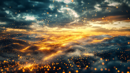 Fototapeta premium Breathtaking sunset over sparkling waves nature landscape calm aerial view serenity and beauty