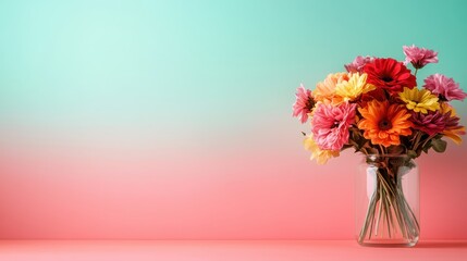 Fototapeta premium A vibrant bouquet of flowers set against a soft, gradient background enhances the beauty of the arrangement, creating a peaceful and harmonious ambiance perfect for any decor.