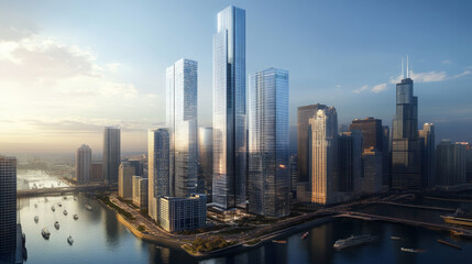 Obraz premium Transforming urban skyline at dawn vibrant cityscape aerial perspective modern architecture urban development stunning visuals