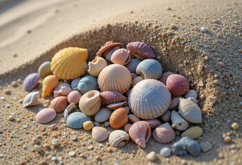 Colorful seashells on the beach
