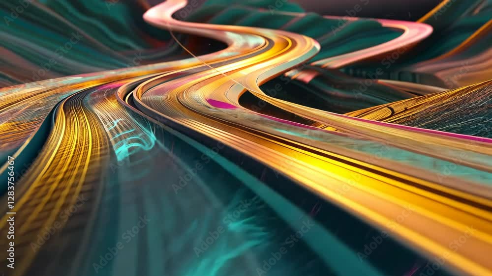 Poster abstract futuristic road with vibrant colors and dynamic patterns