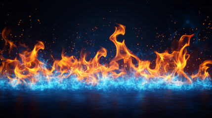 Dynamic flames and icy blue contrast abstract art digital illustration artistic environment dramatic viewpoint fire and ice concept