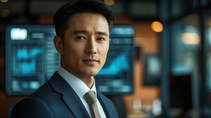 Confident Asian Businessman in Modern Office Setting