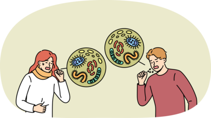 Cough and fever in older men and women victims of viral influenza and diseases spread by respiratory route. Fever was contracted by people with weak immune systems unable to resist harmful microbes.