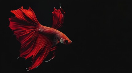 Obraz premium Majestic Red Betta Fish Aquatic Life Elegant Tail Black Background
