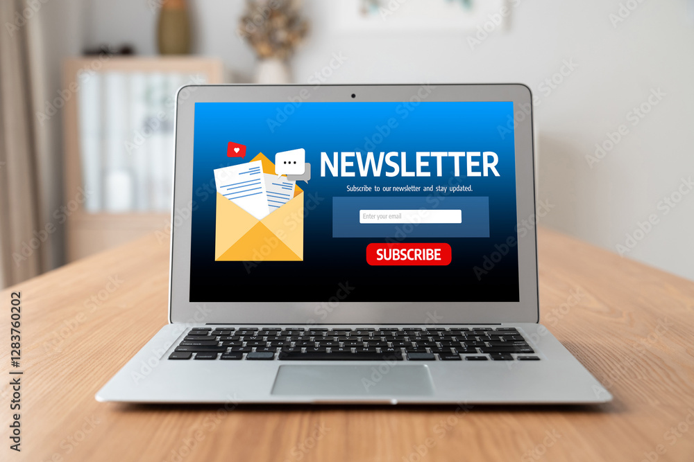 Aufkleber newsletter signup page on computer for customer to subscribe snugly newsletter update information to