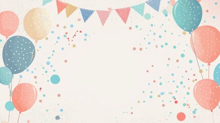 Colorful balloons arranged on a white background for a birthday invitation design