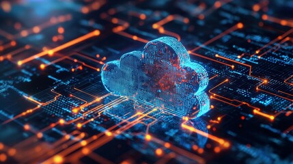 Cloud computing concept with circuits and advanced edge computing technology illustration