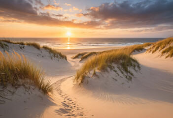 Sunset at the beach with colors and dunes